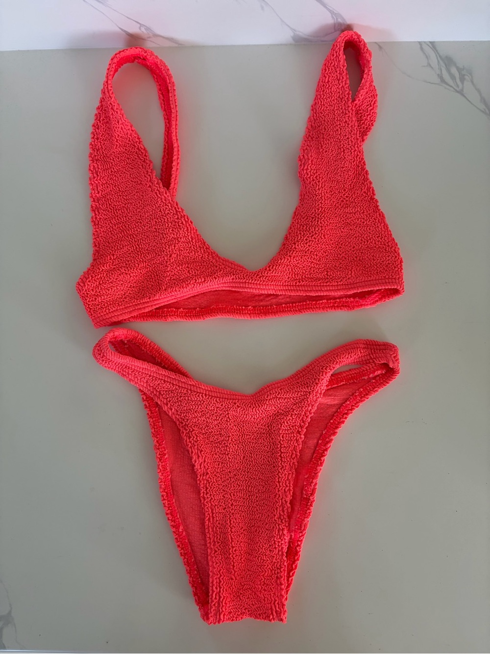 Textured Coral Two-Piece Bikini Set - Women's Swim